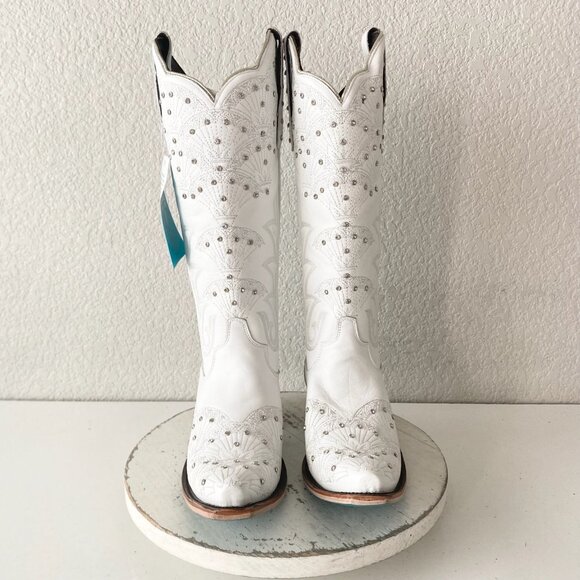 Lane CALYPSO Womens Cowboy Boots 9 White Western Cowgirl Mid Calf Pointed Toe - Picture 5 of 11